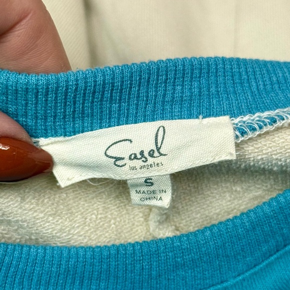 Easel Colorblock Crewneck Sweatshirt Blue Coral Cream Cotton Size Small EUC - Picture 3 of 9